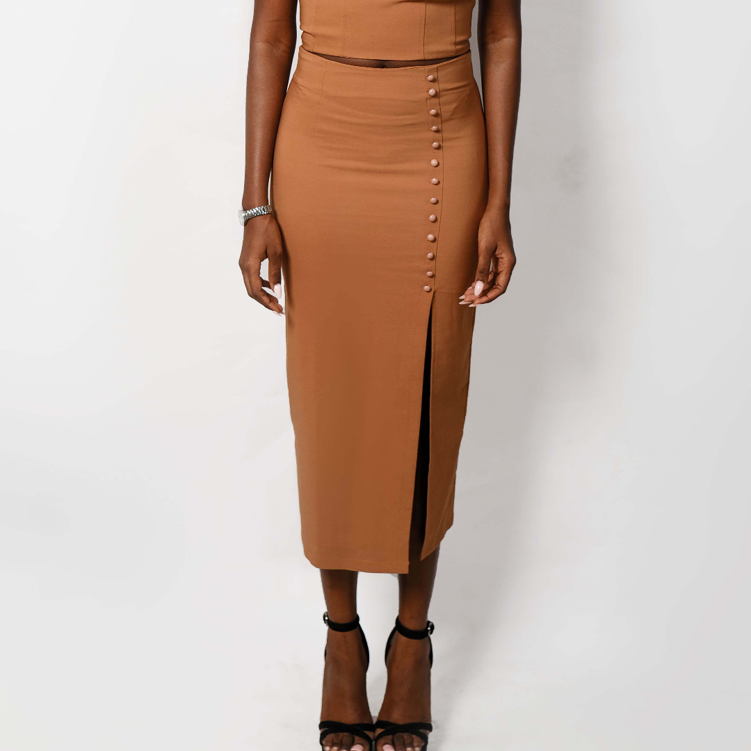 High-Waist Button Slit Skirt