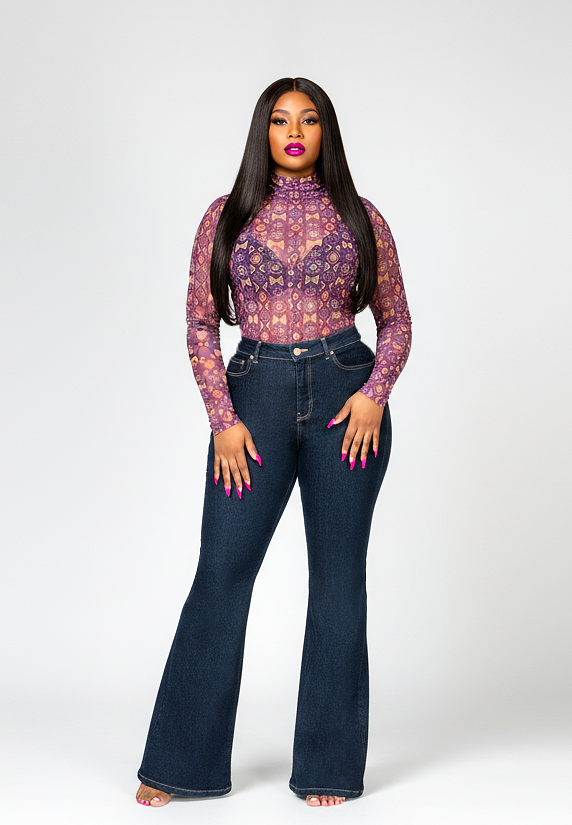 Bootcut Jeans and Mesh Bodysuit blue