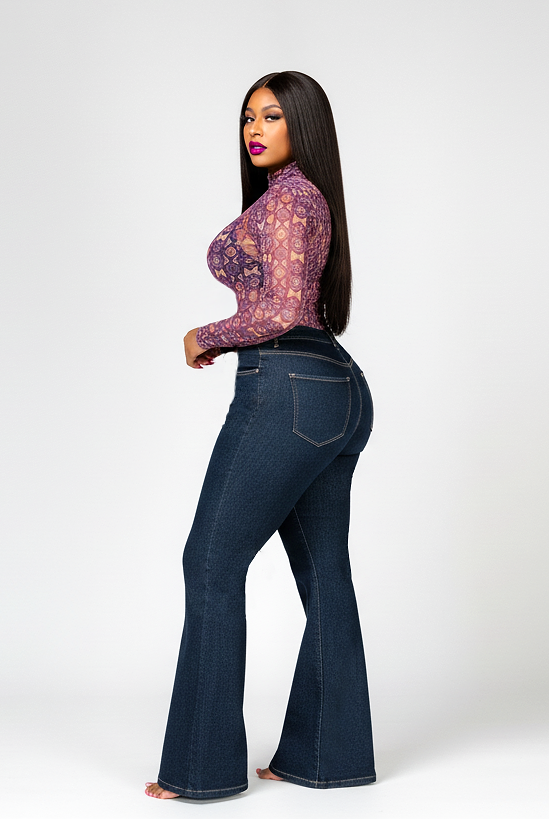 Bootcut Jeans and Mesh Bodysuit blue side