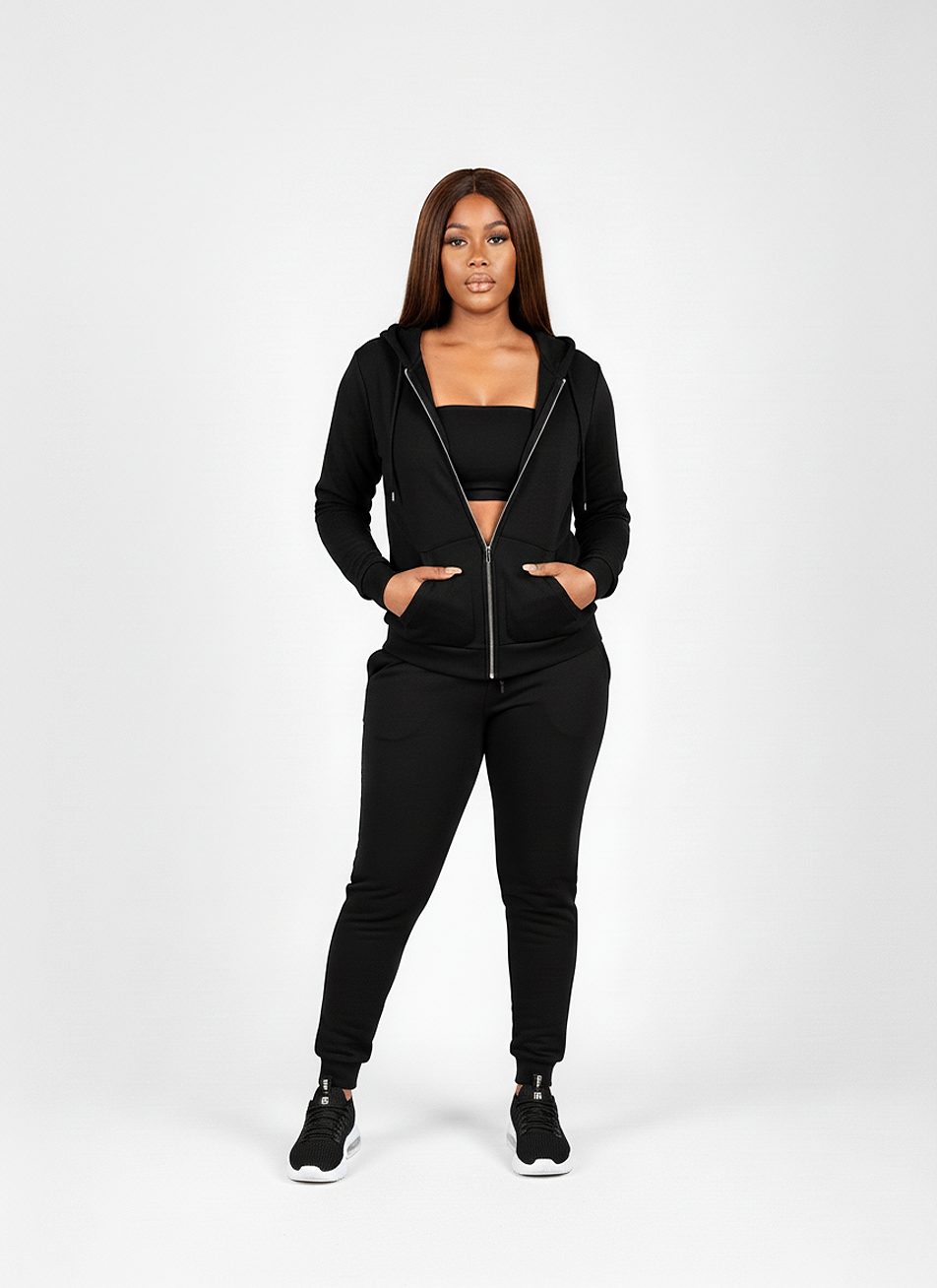 Hoodie and Track Set black